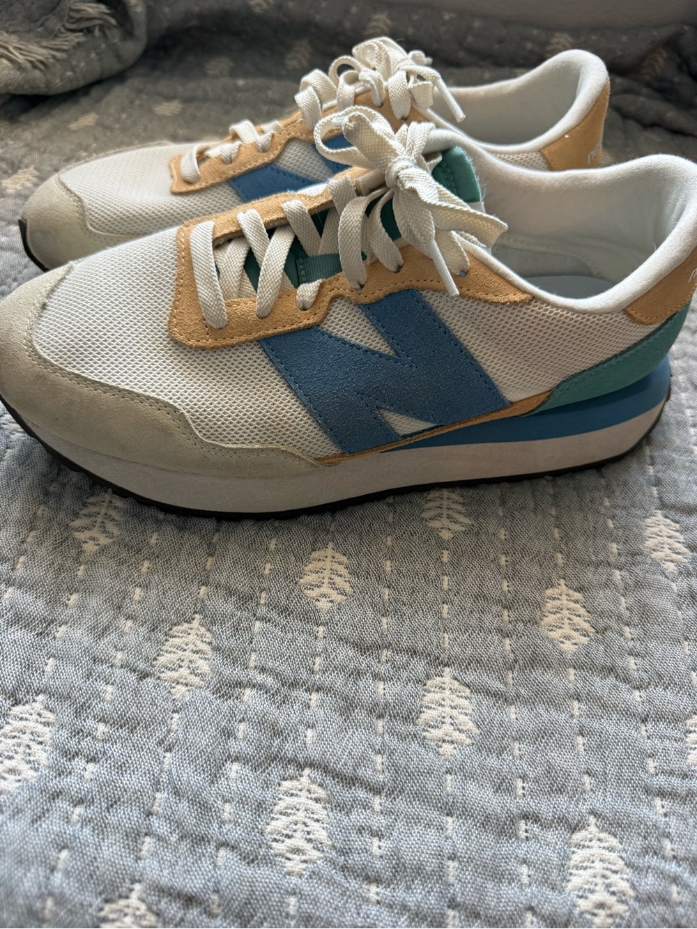 New Balance Women's Retro Runner Sneakers in White, Blue & Tan